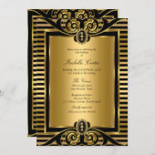 Art Deco Stripe Gold Black Birthday Party 2 Kaart (Voorkant / Achterkant)