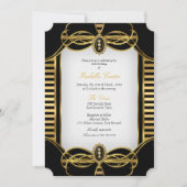 Art Deco Stripe Golden Black White Birthday Party Kaart (Voorkant)