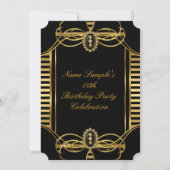 Art Deco Stripe Golden Black White Birthday Party Kaart (Achterkant)