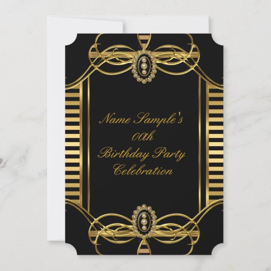 Art Deco Stripe Golden Black White Birthday Party Kaart (Achterkant)