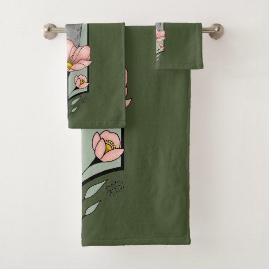 Art Deco struisvogel bloemen groen Bad Handdoek (Insitu)