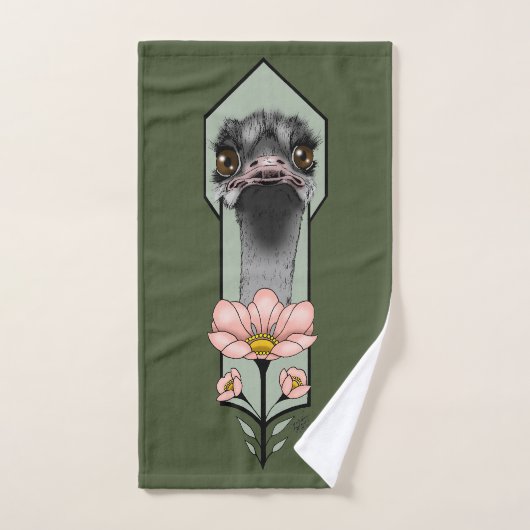 Art Deco struisvogel bloemen groen Bad Handdoek (Handdoek)