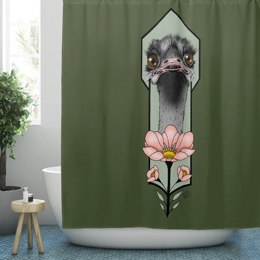 Art Deco struisvogel bloemen groen Douchegordijn