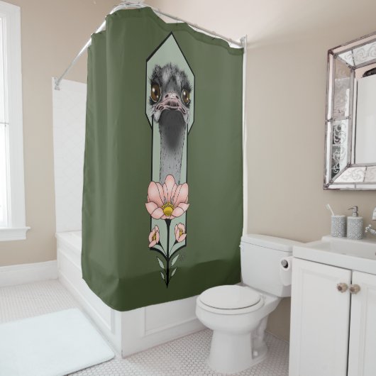 Art Deco struisvogel bloemen groen Douchegordijn (In situ)