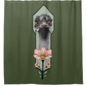 Art Deco struisvogel bloemen groen Douchegordijn (Voorkant)