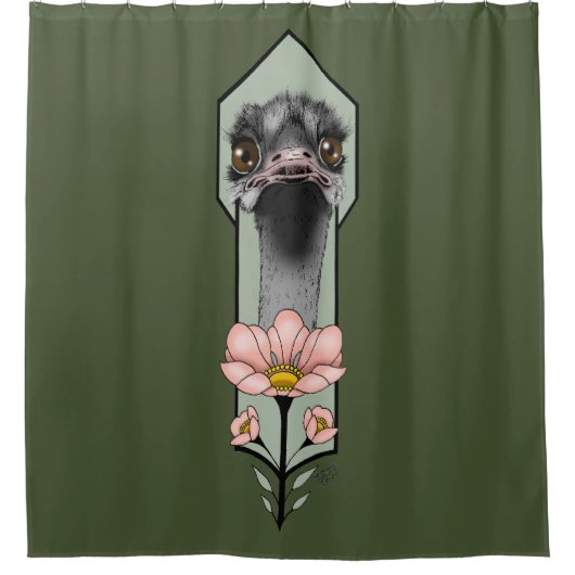 Art Deco struisvogel bloemen groen Douchegordijn (Voorkant)