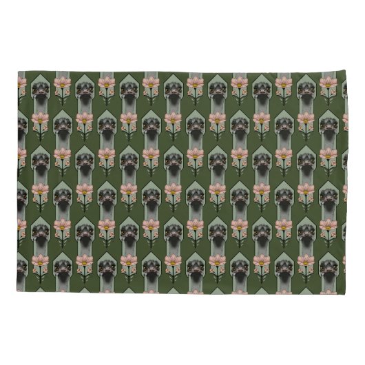 Art Deco struisvogel bloemen groen Kussensloop (Achterkant)