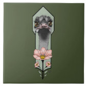 Art Deco struisvogel bloemen groen Tegeltje (Voorkant)
