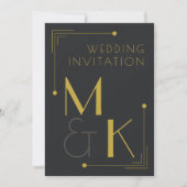 Art Deco Style 1920 Black Gold Wedding-uitnodiging Kaart (Voorkant)