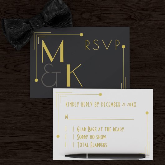 Art Deco Style 1920 Zwart Goud RSVP-kaarten Kaart