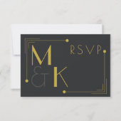 Art Deco Style 1920 Zwart Goud RSVP-kaarten Kaart (Voorkant)