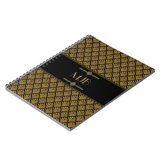 Art Deco Style Black en Gold Fan Pattern Notitieboek (Linkerzijde)