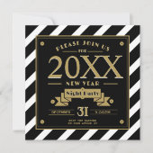 Art Deco Style Black en Uitnodiging voor nieuwjaar (Voorkant)