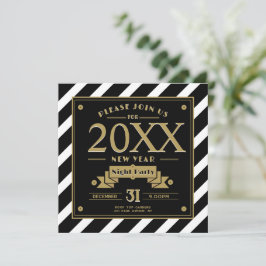 Art Deco Style Black en Uitnodiging voor nieuwjaar