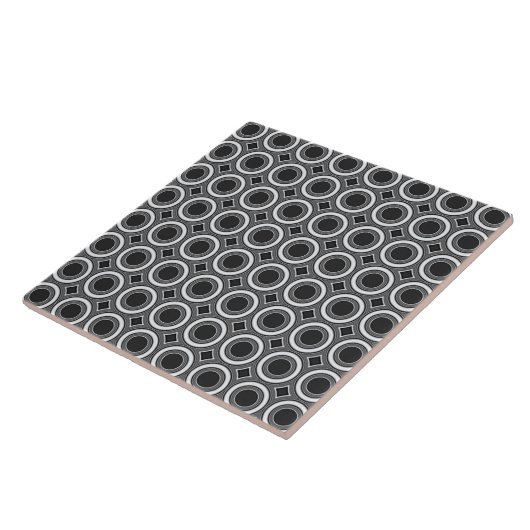 Art Deco Style Black en White Circles 6-inch Tegel Tegeltje (Zijkant)