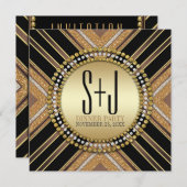 Art Deco Style Black Gold Dinner Party-uitnodiging Kaart (Voorkant / Achterkant)