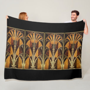 Art Deco Style Black Gold Fleece Deken