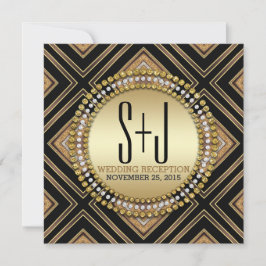 Art Deco Style Black Gold Wedding Receptie uitnodi Kaart