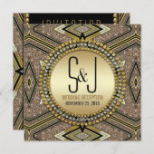 Art Deco Style Black Gold Wedding Receptie uitnodi Kaart (Voorkant / Achterkant)