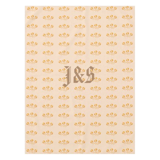 Art Deco Style Bloemenpatroon Monogrammed Tafelkleed (Voorkant)