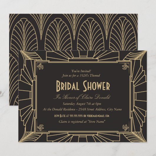 Art Deco Style Bridal Shower-uitnodiging Kaart (Voorkant / Achterkant)