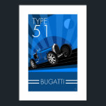 Art Deco Style Buggatti Poster<br><div class="desc">(Ja,  ik weet dat ik Buggatti verkeerd heb gespeld!) Art Deco-stijl Type 51 auto-poster. gebruik van de traditionele blues die verbonden zijn aan dit luxe automerk. Ontworpen en geïllustreerd door mijzelf. Geweldig object voor alle eigenaars of ventilatoren van dit unieke Franse automerk.</div>