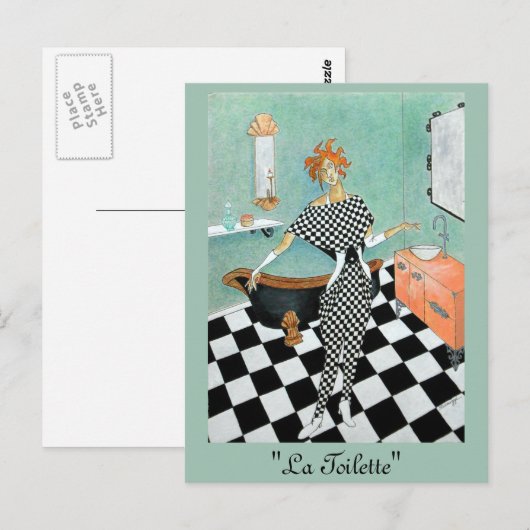 Art Deco-Style Card—Orig. Kunst/Vrouw in de badkam Briefkaart (Voorkant / Achterkant)