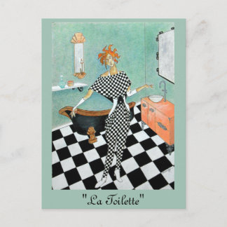 Art Deco-Style Card—Orig. Kunst/Vrouw in de badkam Briefkaart