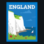 Art Deco Style England Poster<br><div class="desc">Dit kunstwerk kenmerkt een eenvoudig poster van de de stijlstijl van het Deco van de Kunst die de witte kliffen van Dover in Engeland toont.</div>