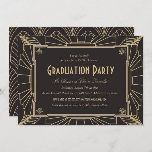 Art Deco Style Graduation Party Uitnodiging (Voorkant / Achterkant)