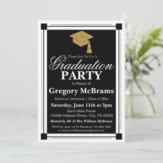 Art Deco Style Graduparty Kaart (Staand voorkant)