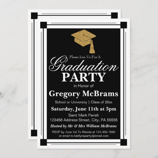 Art Deco Style Graduparty Kaart (Voorkant / Achterkant)