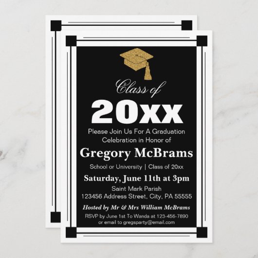 Art Deco Style Graduparty Kaart (Voorkant / Achterkant)