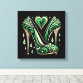 Art Deco Style Groene Stiletto's Canvas Afdruk (Insitu (Houten vloer))