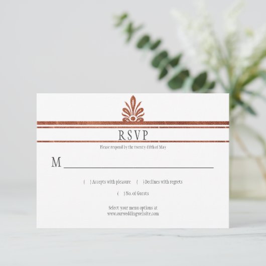 Art Deco Style Koper Glitter RSVP | (Staand voorkant)