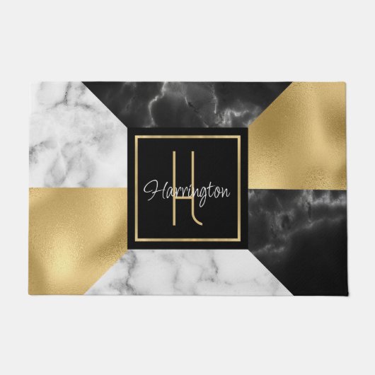 Art Deco Style Marble en Gold Monogramed Deurmat (Voorkant)