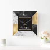 Art Deco Style Marble en Gold Monogramed Vierkante Klok (Huis)