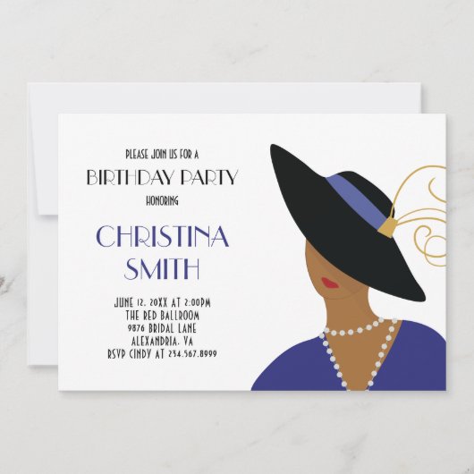 Art Deco Style Meisje in Zwart Pet Verjaardagsfees Kaart (Voorkant)