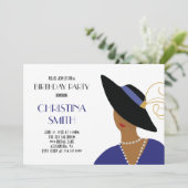 Art Deco Style Meisje in Zwart Pet Verjaardagsfees Kaart (Staand voorkant)