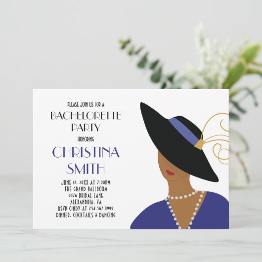 Art Deco Style Meisjes Night Out Bachelorette Part Kaart (Staand voorkant)