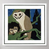 Art Deco Style Owl en Owlets Poster (Voorkant)