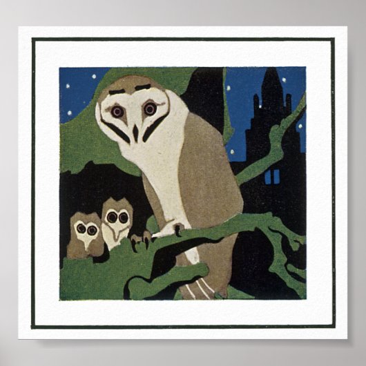 Art Deco Style Owl en Owlets Poster (Voorkant)