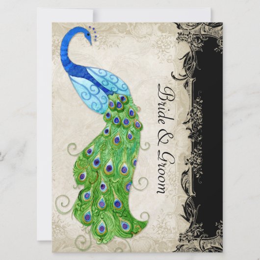 Art Deco Style Peacock Black n Cream  Lace Kaart (Voorkant)