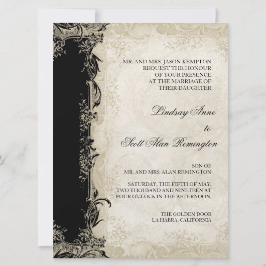 Art Deco Style Peacock Black n Cream  Lace Kaart (Achterkant)