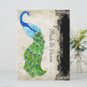 Art Deco Style Peacock Black n Cream  Lace Kaart (Staand voorkant)