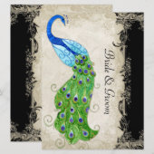 Art Deco Style Peacock Black n Cream  Lace Kaart (Voorkant / Achterkant)