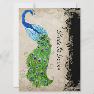 Art Deco Style Peacock Black n Cream  Lace Kaart
