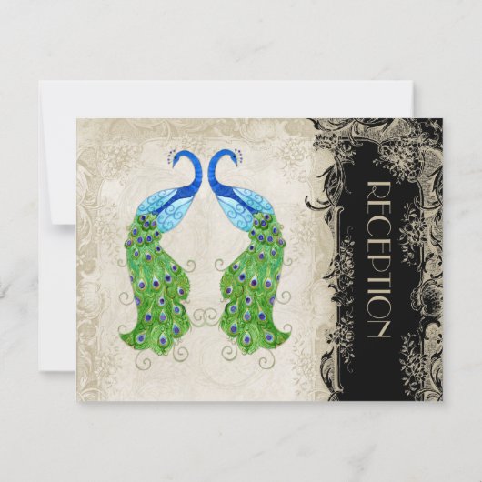 Art Deco Style Peacock Black n Cream Lace Kaart (Achterkant)