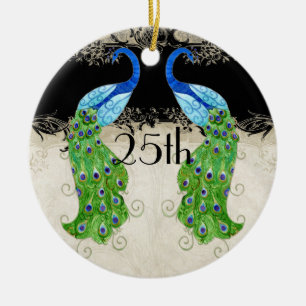 Art Deco Style Peacock Black n Cream Lace Keramisch Ornament