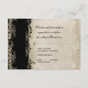 Art Deco Style Peacock Black n Cream Lace RSVP Kaartje